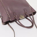 VALENTINO Studs Hand Bag Leather 2way Purple Gold Auth gh1289-6