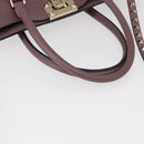 VALENTINO Studs Hand Bag Leather 2way Purple Gold Auth gh1289-7
