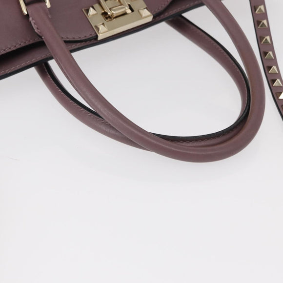 VALENTINO Studs Hand Bag Leather 2way Purple Gold Auth gh1289