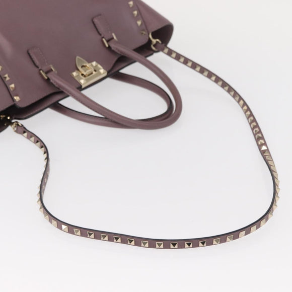 VALENTINO Studs Hand Bag Leather 2way Purple Gold Auth gh1289