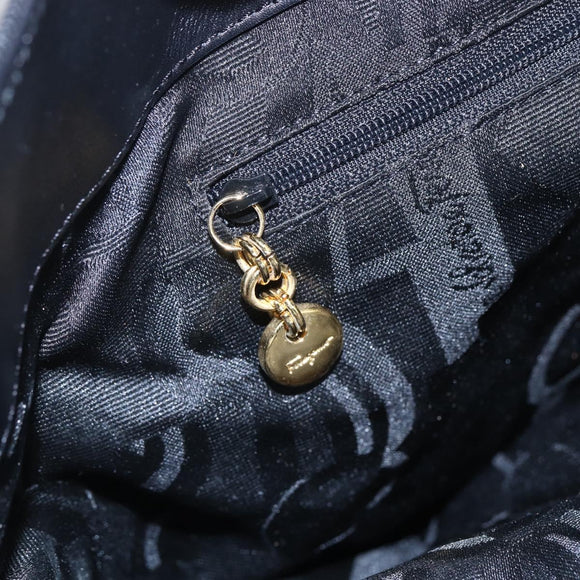 Salvatore Ferragamo Chain Tote Bag Canvas Black Gold Auth gh1290