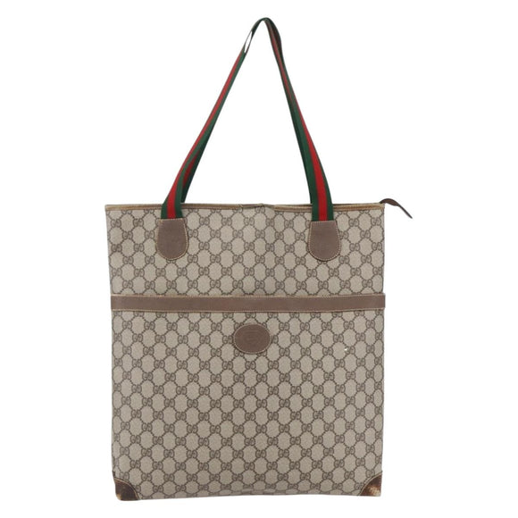 GUCCI GG Supreme Web Sherry Line Bag PVC Beige Gold 002 983 0163 Auth gh1297