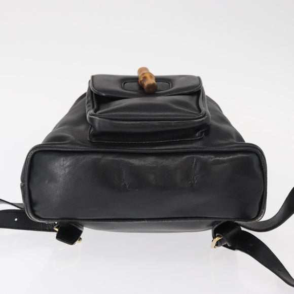 GUCCI Bamboo Backpack Leather Black Gold 003 1705 0030 Auth gh1298A