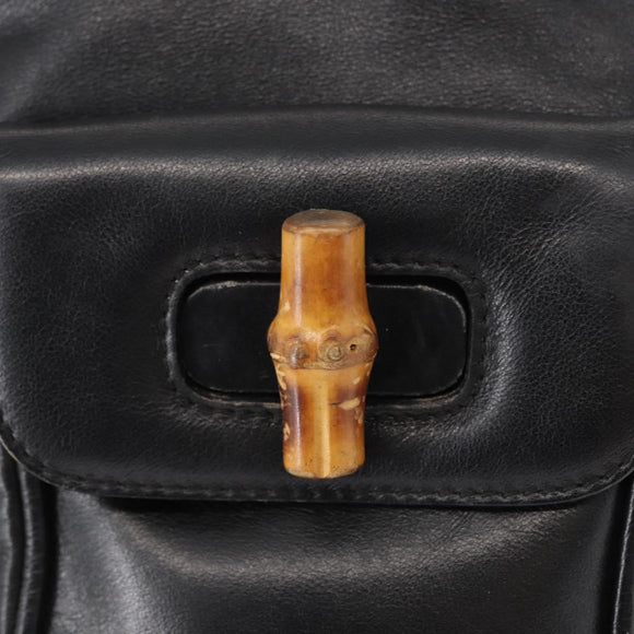 GUCCI Bamboo Backpack Leather Black Gold 003 1705 0030 Auth gh1298