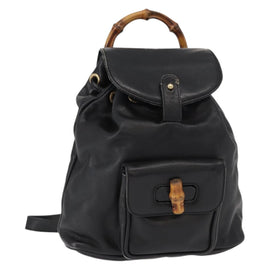 GUCCI Bamboo Backpack Leather Black Gold 003 1705 0030 Auth gh1298A