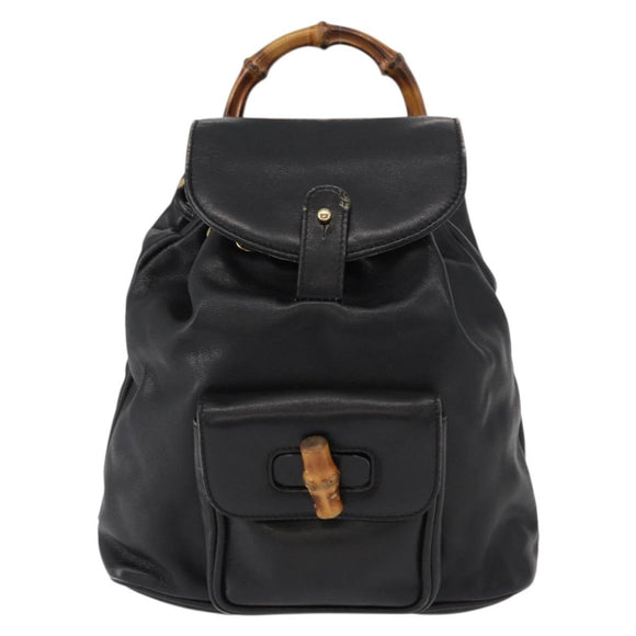 GUCCI Bamboo Backpack Leather Black Gold 003 1705 0030 Auth gh1298A