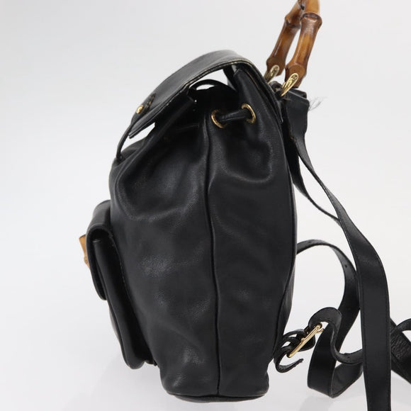 GUCCI Bamboo Backpack Leather Black Gold 003 1705 0030 Auth gh1298A