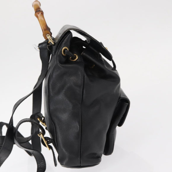 GUCCI Bamboo Backpack Leather Black Gold 003 1705 0030 Auth gh1298A