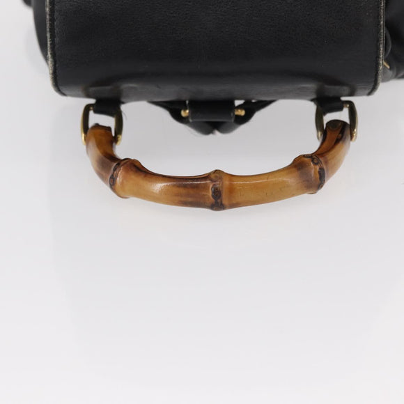 GUCCI Bamboo Backpack Leather Black Gold 003 1705 0030 Auth gh1298A