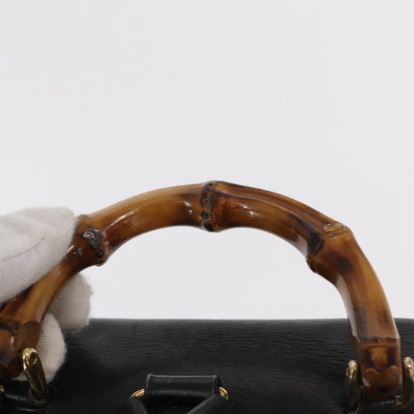 GUCCI Bamboo Backpack Leather Black Gold 003 1705 0030 Auth gh1298A