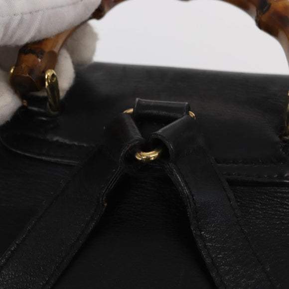 GUCCI Bamboo Backpack Leather Black Gold 003 1705 0030 Auth gh1298