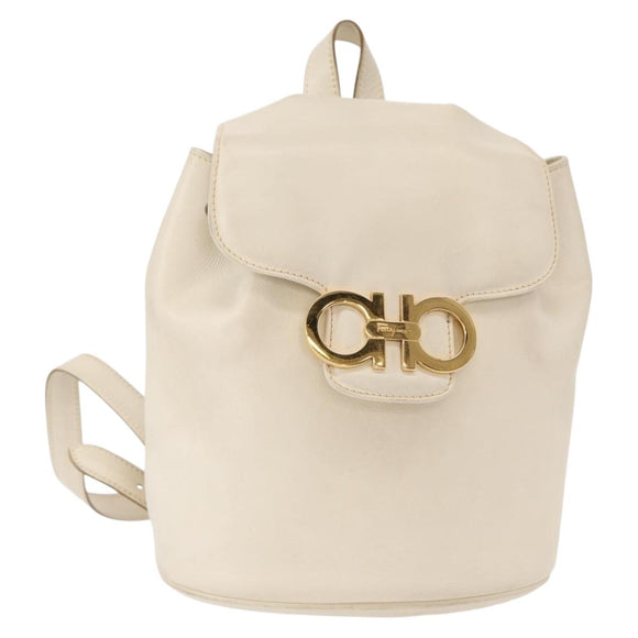 Salvatore Ferragamo Gancini Backpack Leather White Gold Auth gh1299