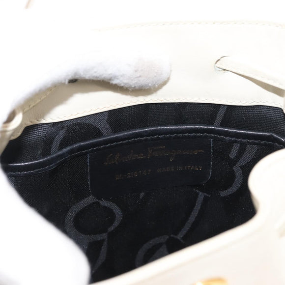 Salvatore Ferragamo Gancini Backpack Leather White Gold Auth gh1299