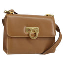Salvatore Ferragamo Gancini Shoulder Bag Leather Brown Gold Auth gh1300-1