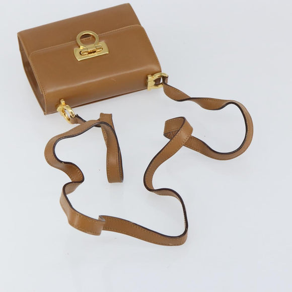 Salvatore Ferragamo Gancini Shoulder Bag Leather Brown Gold Auth gh1300