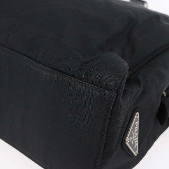 PRADA Hand Bag Nylon Black Silver Auth gh1303
