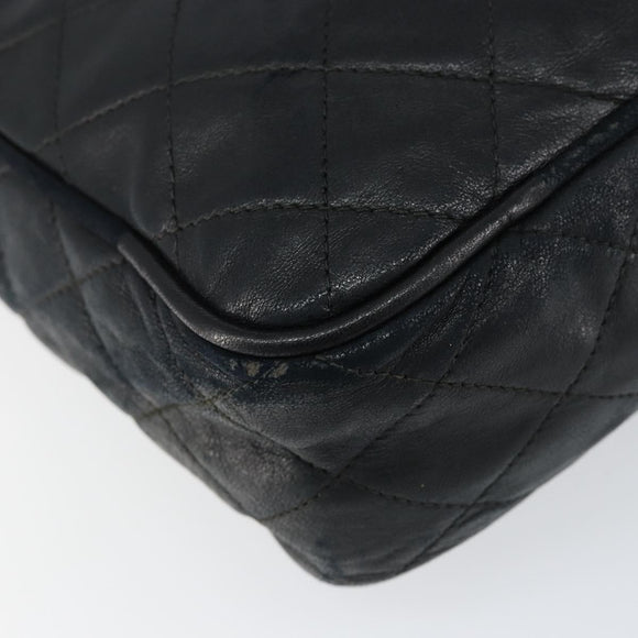 CHANEL Matelasse COCO Mark Shoulder Bag Lamb Skin Black Gold CC Auth gh1304