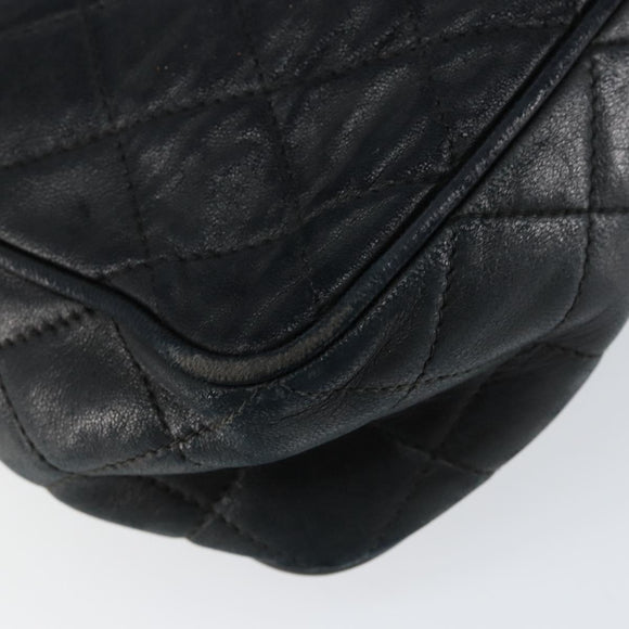 CHANEL Matelasse COCO Mark Shoulder Bag Lamb Skin Black Gold CC Auth gh1304