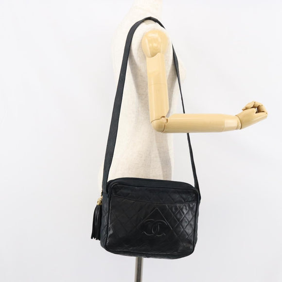 CHANEL Matelasse COCO Mark Shoulder Bag Lamb Skin Black Gold CC Auth gh1304