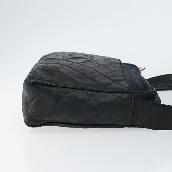 CHANEL Matelasse COCO Mark Shoulder Bag Lamb Skin Black Gold CC Auth gh1304