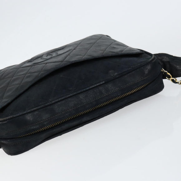 CHANEL Matelasse COCO Mark Shoulder Bag Lamb Skin Black Gold CC Auth gh1304