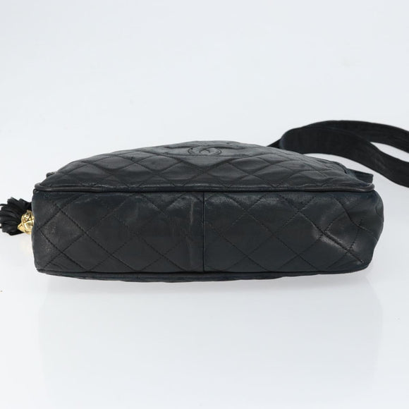 CHANEL Matelasse COCO Mark Shoulder Bag Lamb Skin Black Gold CC Auth gh1304