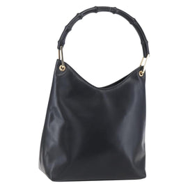 GUCCI Bamboo Shoulder Bag Leather Black Gold 001 3007 Auth gh1309