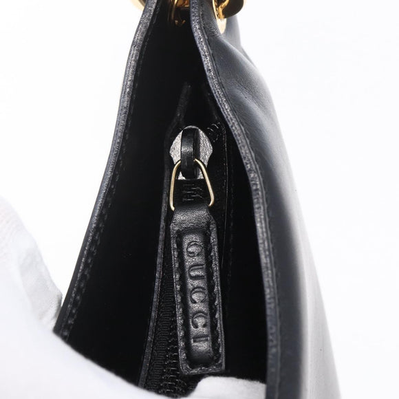 GUCCI Bamboo Shoulder Bag Leather Black Gold 001 3007 Auth gh1309