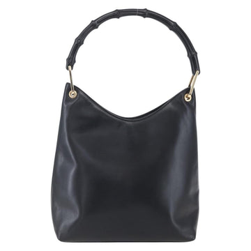 GUCCI Bamboo Shoulder Bag Leather Black Gold 001 3007 Auth gh1309 - 0