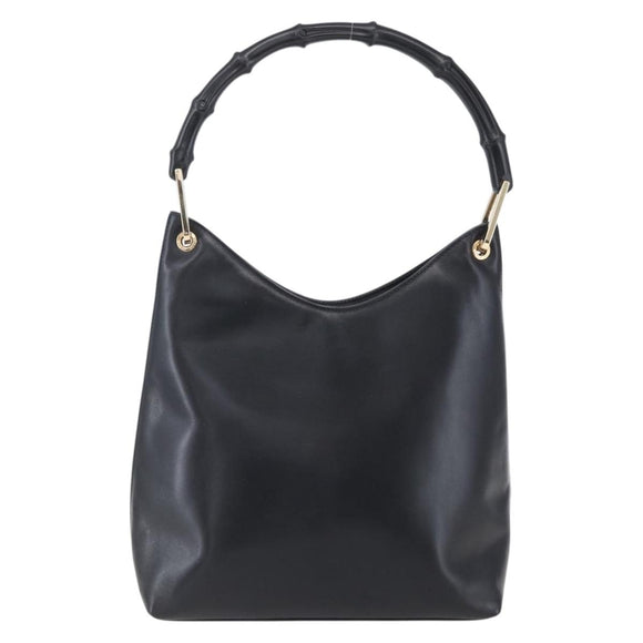 GUCCI Bamboo Shoulder Bag Leather Black Gold 001 3007 Auth gh1309