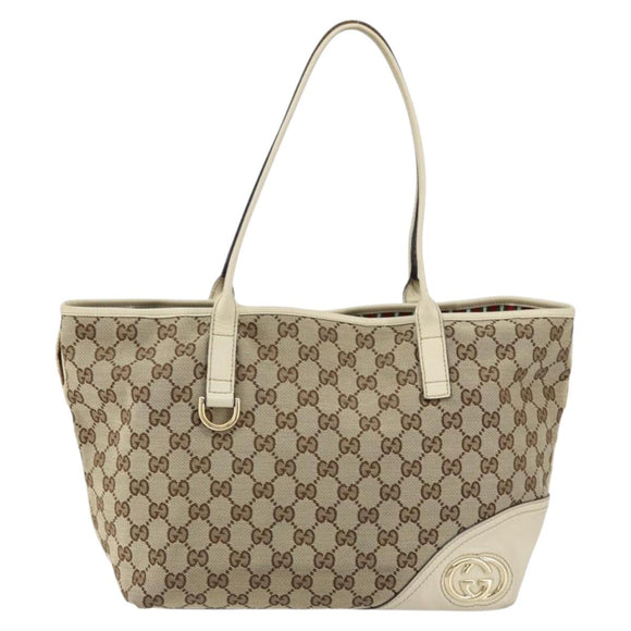 GUCCI GG Canvas Newbrit Tote Bag Beige Gold 169946 Auth gh1314