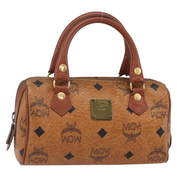 MCM Logogram Vicetos Mini Boston Bag PVC Leather 2way Brown Gold Auth gh1320