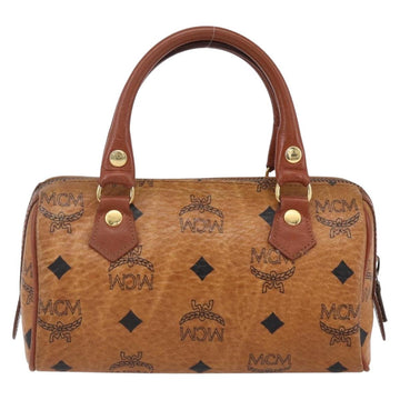 MCM Logogram Vicetos Mini Boston Bag PVC Leather 2way Brown Gold Auth gh1320 - 0