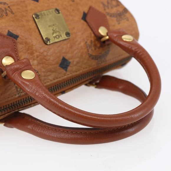 MCM Logogram Vicetos Mini Boston Bag PVC Leather 2way Brown Gold Auth gh1320