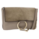 Chloe Fay Shoulder Bag Suede Leather Beige Gold Auth gh1321-1