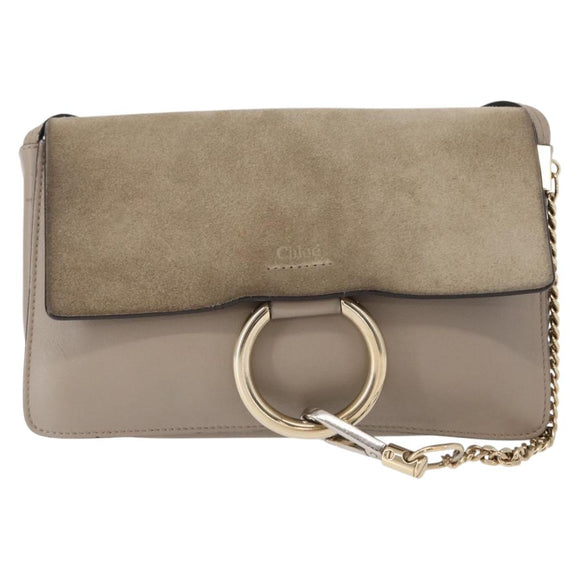 Chloe Fay Shoulder Bag Suede Leather Beige Gold Auth gh1321