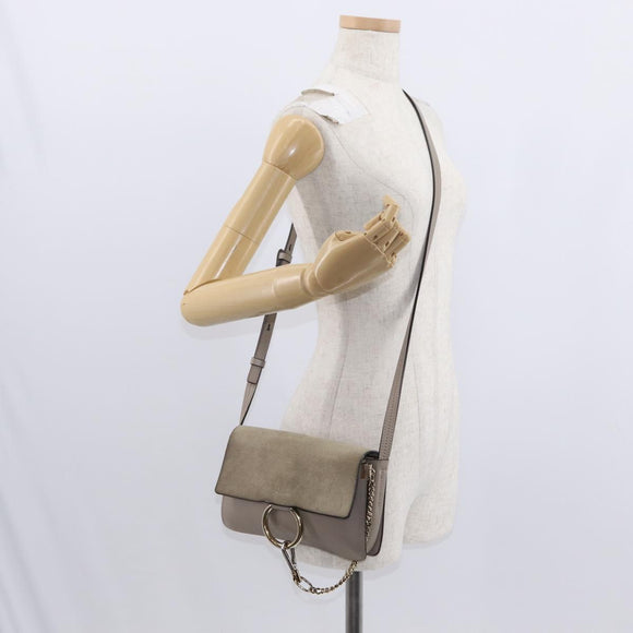 Chloe Fay Shoulder Bag Suede Leather Beige Gold Auth gh1321