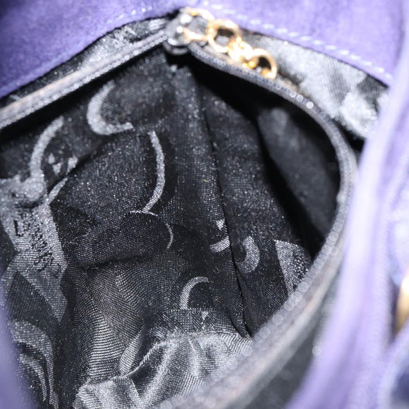 Salvatore Ferragamo Vala Hand Bag Suede Purple Gold Auth gh1326