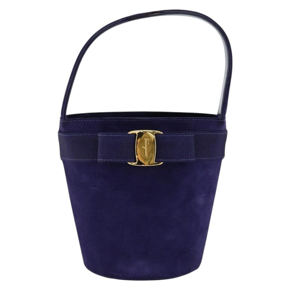 Salvatore Ferragamo Vala Hand Bag Suede Purple Gold Auth gh1326