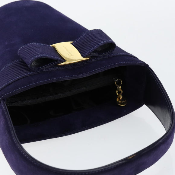 Salvatore Ferragamo Vala Hand Bag Suede Purple Gold Auth gh1326