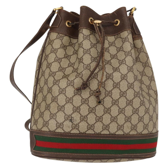 GUCCI GG Supreme Web Sherry Line Bag PVC Beige Gold 164 02 085 Auth gh1328