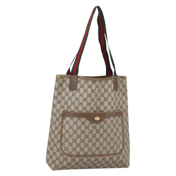 GUCCI GG Supreme Web Sherry Line Tote Bag PVC Beige Gold 39 02 003 Auth gh1349