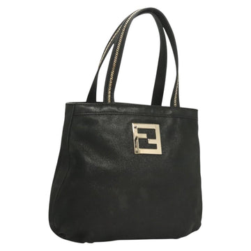 FENDI Tote Bag Leather Black Gold Auth gh135