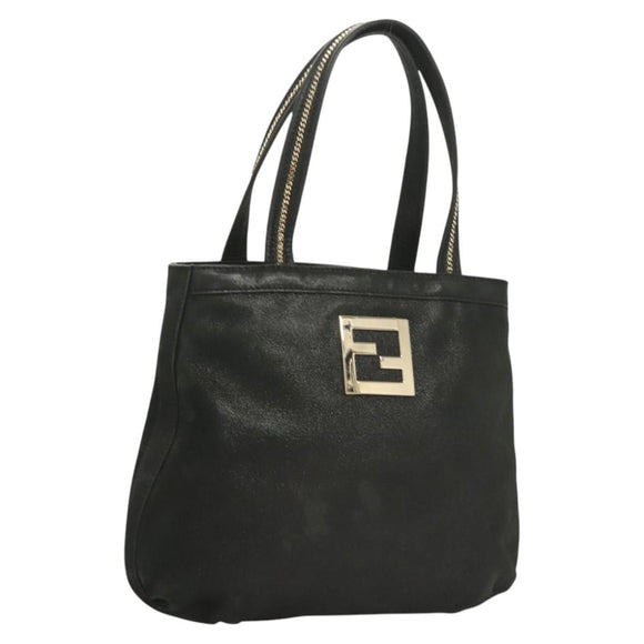 FENDI Tote Bag Leather Black Gold Auth gh135