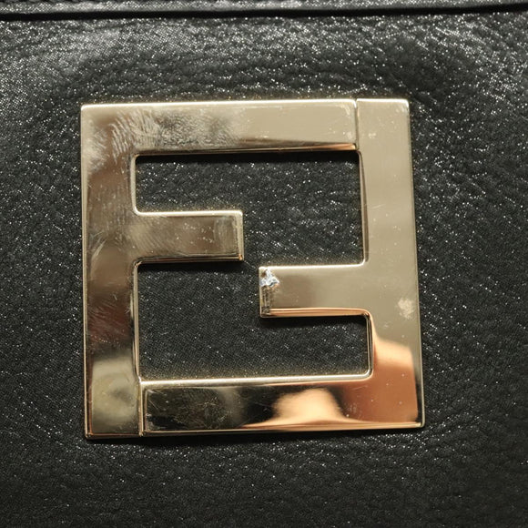 FENDI Tote Bag Leather Black Gold Auth gh135