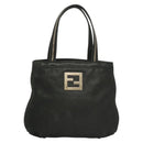 FENDI Tote Bag Leather Black Gold Auth gh135-2