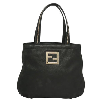 FENDI Tote Bag Leather Black Gold Auth gh135 - 0