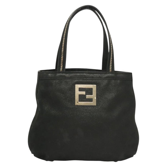FENDI Tote Bag Leather Black Gold Auth gh135