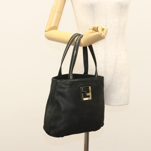 FENDI Tote Bag Leather Black Gold Auth gh135