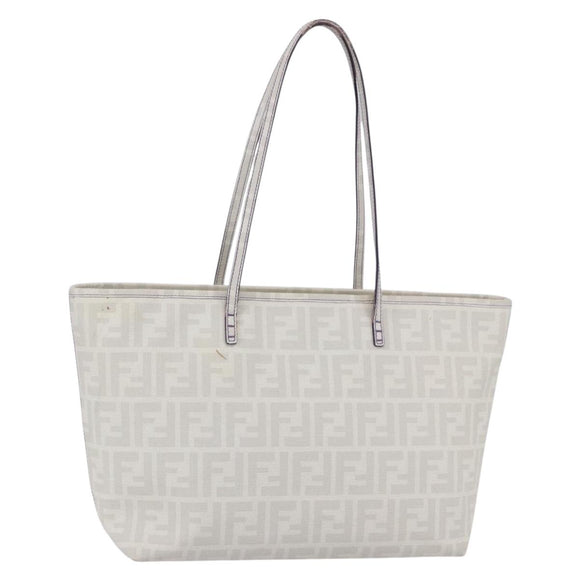 FENDI Zucca Canvas Tote Bag White Gold Auth gh1350